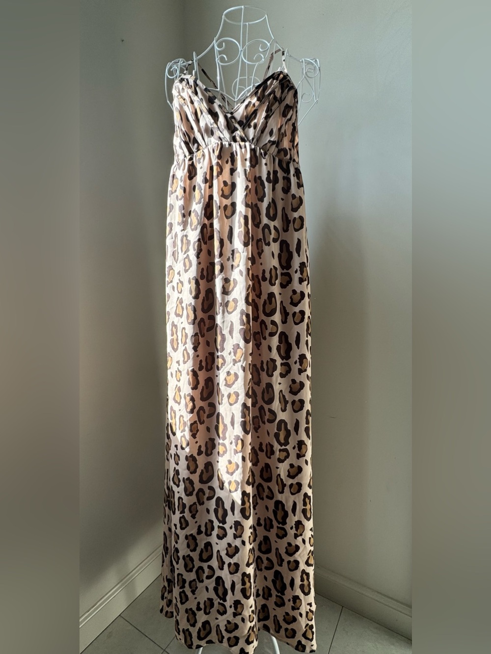 Armani Exchange Leopard Print Satin Maxi Dress - Beige Size 10 NWT
